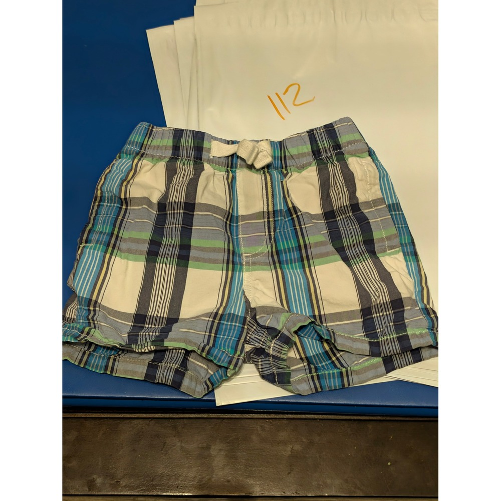 OshKosh B'gosh Toddler Boys Blue Green Plaid Cotton Shorts 24 Months 424-835